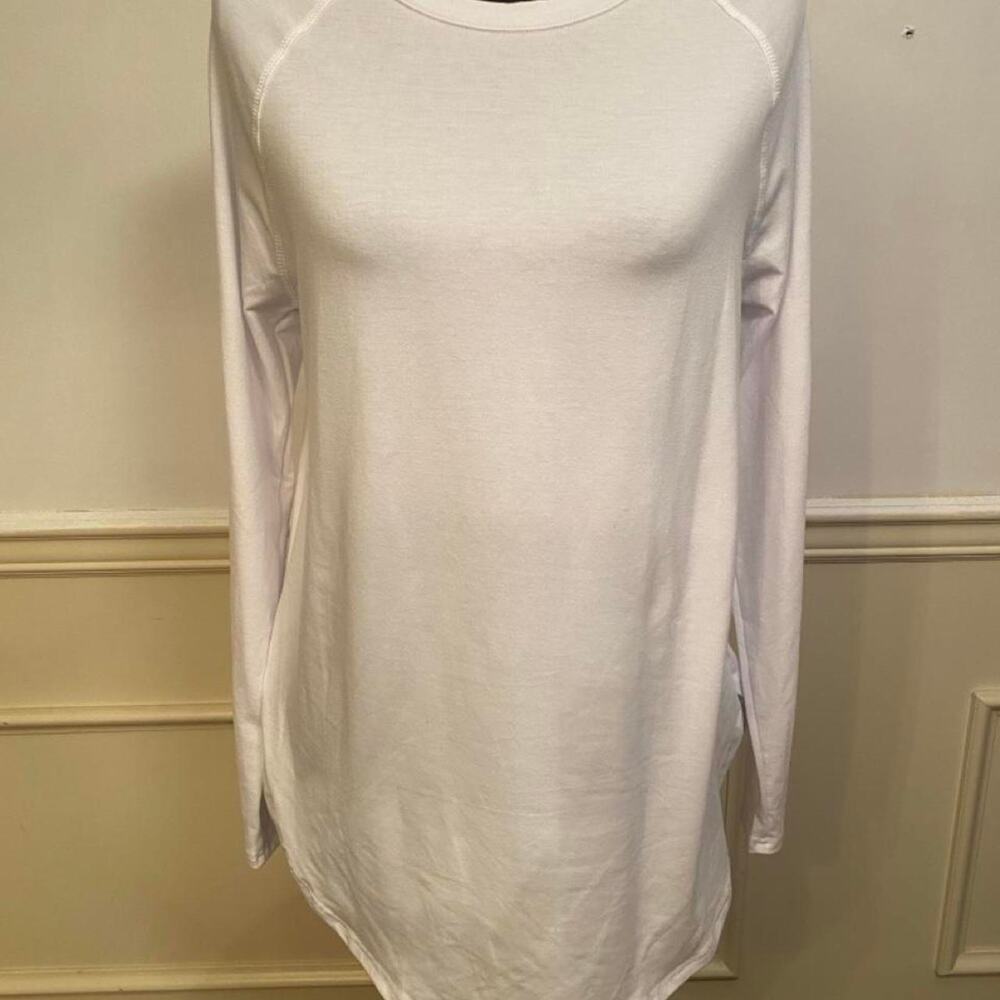New Choice Basic White Long Sleeve Tee Tunic Top Curved Hem Classic